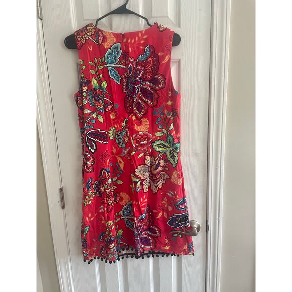 AGB Dress Sheath Sleeveless Multicolor Red Floral, Red/Bright w/hem trim, A32 - Picture 1 of 15